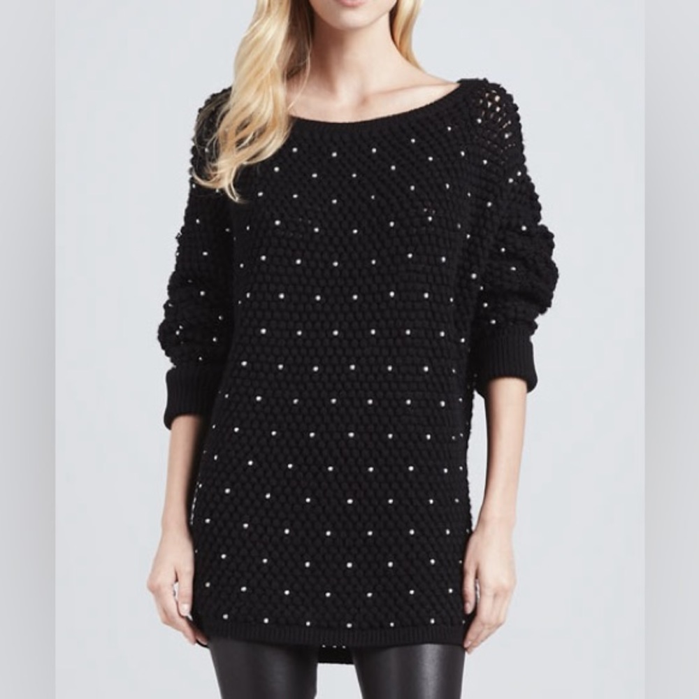 Alice and Olivia Black Sweater Pearl Embellishments Small